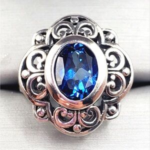 Genuine Oval London Blue Topaz 925 Sterling Silver Statement Vintage Ring